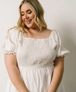 HAY Martha Smocked Midi Dress | Off White