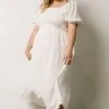 HAY Martha Smocked Midi Dress | Off White