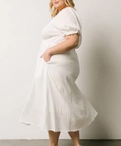 HAY Martha Smocked Midi Dress | Off White