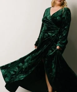 BB Custom Maxi Dresses Matthews Embossed Velvet Maxi Dress | Emerald