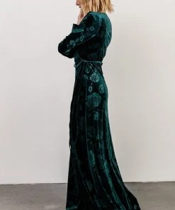 BB Custom Dresses Matthews Embossed Velvet Maxi Dress | Jade