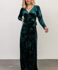 BB Custom Dresses Matthews Embossed Velvet Maxi Dress | Jade