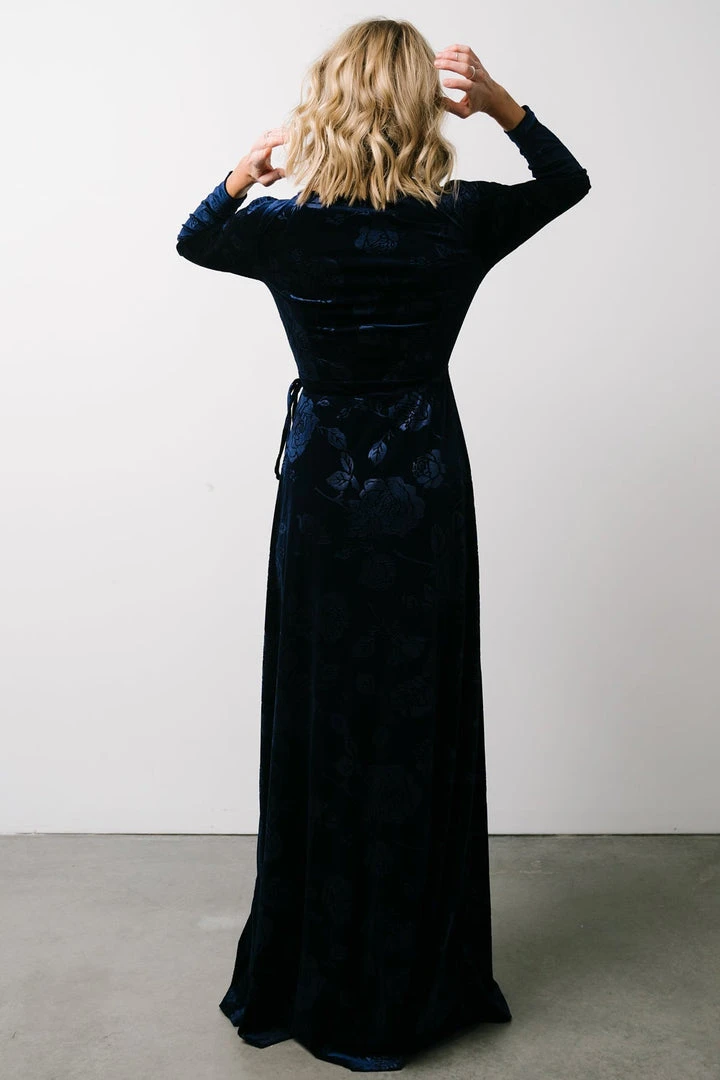 BB Custom Dresses Matthews Embossed Velvet Maxi Dress | Navy BB Custom Dresses Matthews Embossed Velvet Maxi Dress | Navy