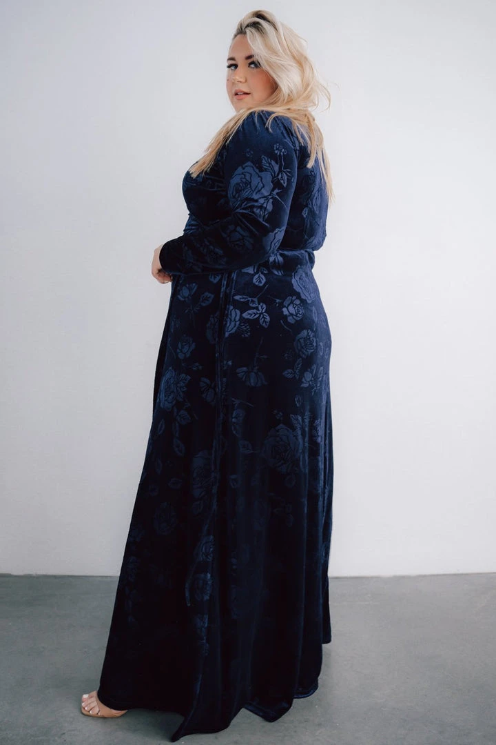 BB Custom Dresses Matthews Embossed Velvet Maxi Dress | Navy BB Custom Dresses Matthews Embossed Velvet Maxi Dress | Navy