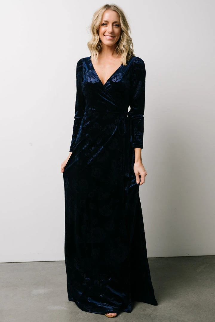 BB Custom Dresses Matthews Embossed Velvet Maxi Dress | Navy BB Custom Dresses Matthews Embossed Velvet Maxi Dress | Navy