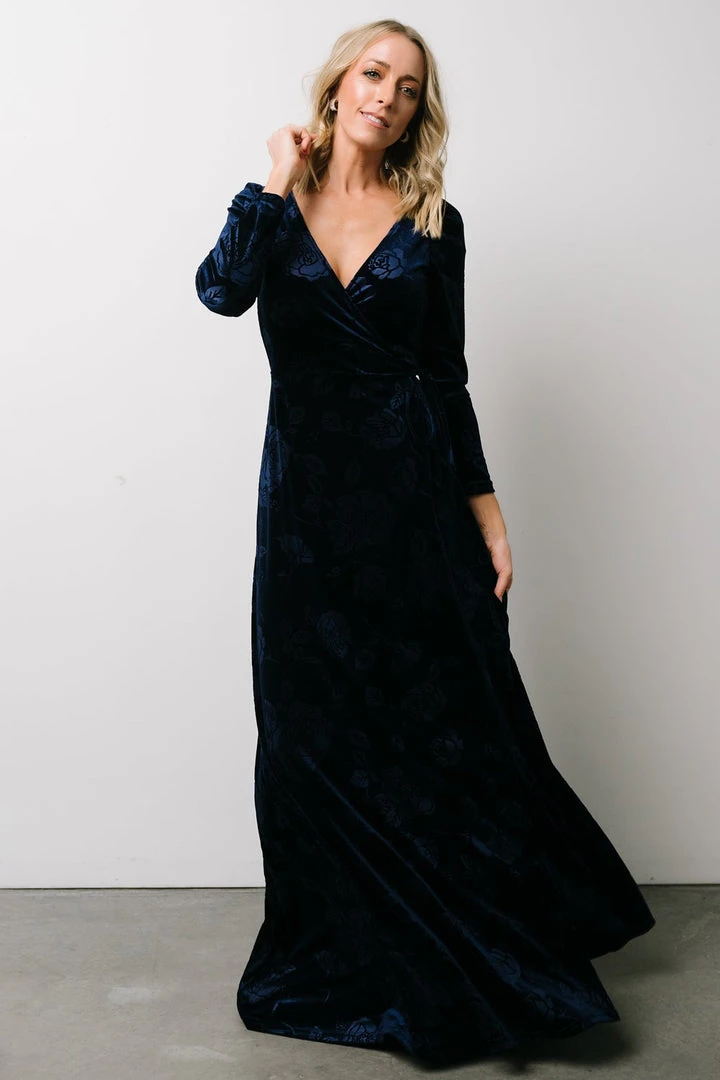 BB Custom Dresses Matthews Embossed Velvet Maxi Dress | Navy BB Custom Dresses Matthews Embossed Velvet Maxi Dress | Navy