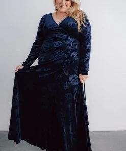 BB Custom Dresses Matthews Embossed Velvet Maxi Dress | Navy