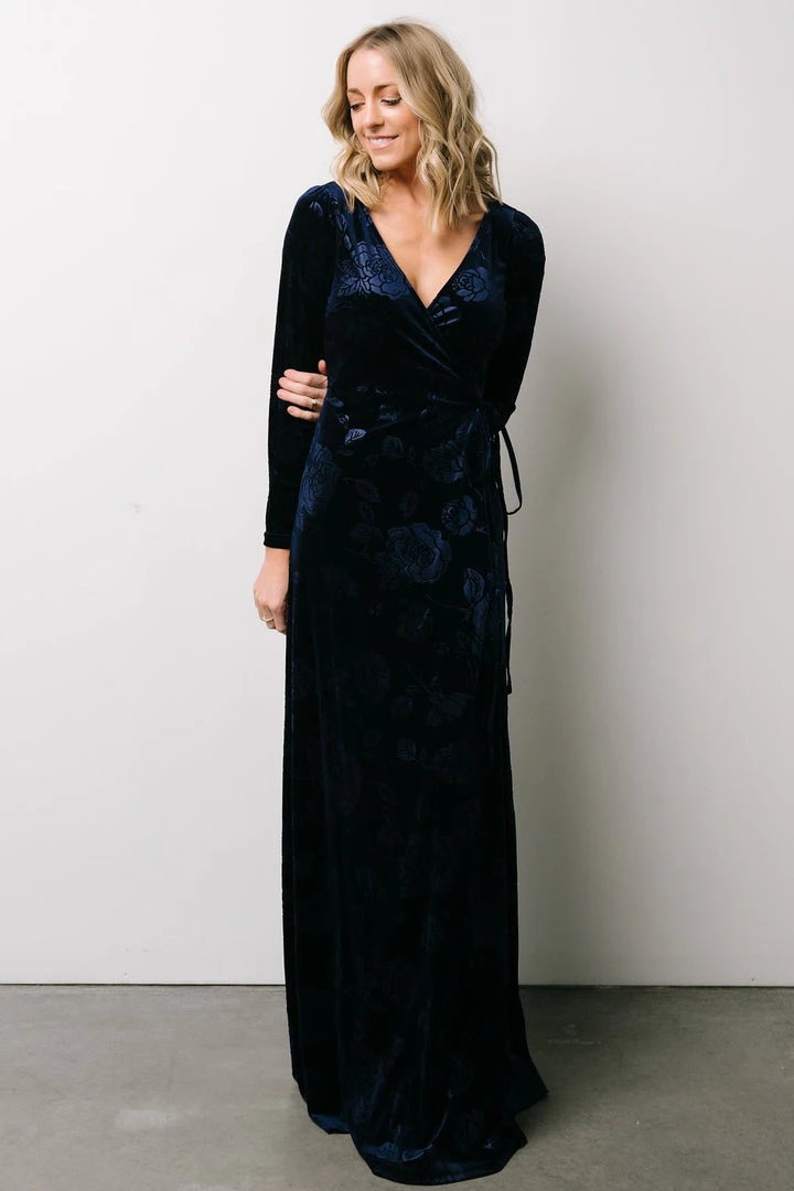 BB Custom Dresses Matthews Embossed Velvet Maxi Dress | Navy BB Custom Dresses Matthews Embossed Velvet Maxi Dress | Navy