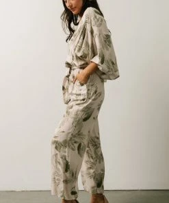 DF Maxwell Jumpsuit | Cream + Sage Palm Print