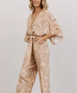 DF Maxwell Jumpsuit | Natural Palm Print Boho