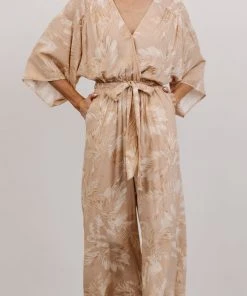 DF Maxwell Jumpsuit | Natural Palm Print Boho