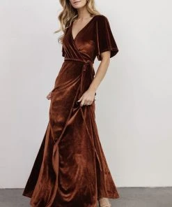 BB Custom Meghan Velvet Wrap Maxi Dress | Bronze Dresses