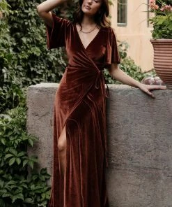 BB Custom Meghan Velvet Wrap Maxi Dress | Bronze Dresses
