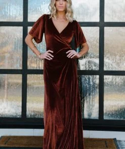 BB Custom Meghan Velvet Wrap Maxi Dress | Bronze Dresses