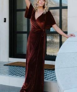 BB Custom Meghan Velvet Wrap Maxi Dress | Bronze Dresses