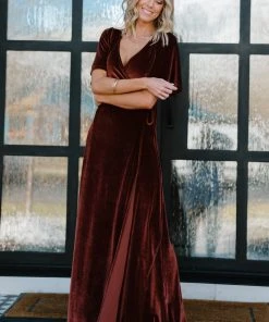 BB Custom Meghan Velvet Wrap Maxi Dress | Bronze Dresses