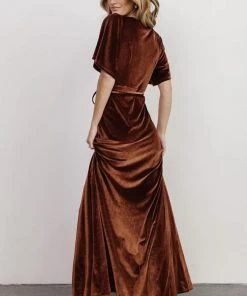 BB Custom Meghan Velvet Wrap Maxi Dress | Bronze Dresses