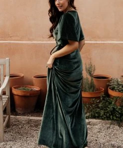 BB Custom Dresses Meghan Velvet Wrap Maxi Dress | Deep Green
