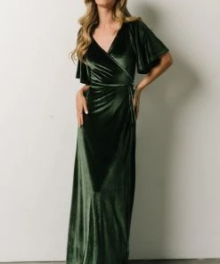 BB Custom Dresses Meghan Velvet Wrap Maxi Dress | Deep Green