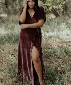 BB Custom Dresses Meghan Velvet Wrap Maxi Dress | Dusty Plum 12 BB Custom Dresses Meghan Velvet Wrap Maxi Dress | Dusty Plum