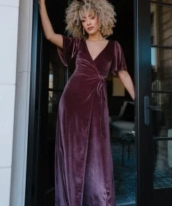 BB Custom Dresses Meghan Velvet Wrap Maxi Dress | Dusty Plum