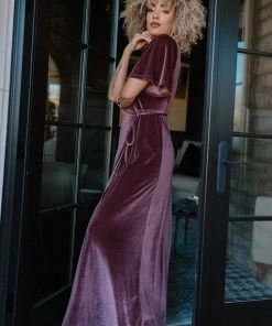 BB Custom Dresses Meghan Velvet Wrap Maxi Dress | Dusty Plum
