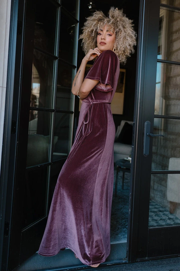 BB Custom Dresses Meghan Velvet Wrap Maxi Dress | Dusty Plum 2 BB Custom Dresses Meghan Velvet Wrap Maxi Dress | Dusty Plum