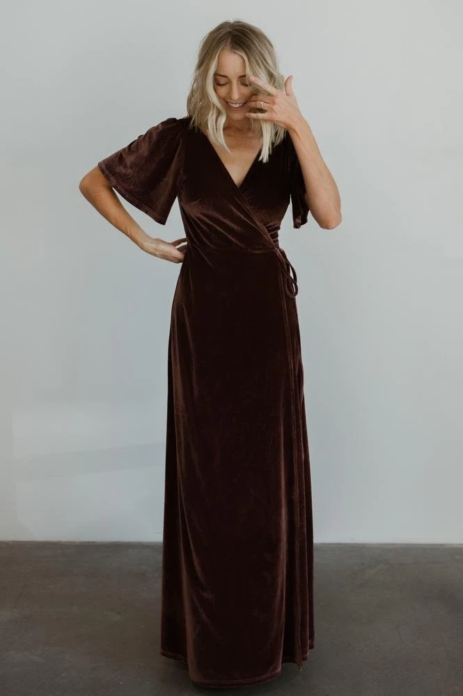 BB Custom Dresses Meghan Velvet Wrap Maxi Dress | Dusty Plum 7 BB Custom Dresses Meghan Velvet Wrap Maxi Dress | Dusty Plum