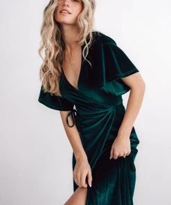 BB Custom Meghan Velvet Wrap Maxi Dress | Emerald Dresses