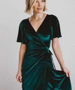 BB Custom Meghan Velvet Wrap Maxi Dress | Emerald Dresses