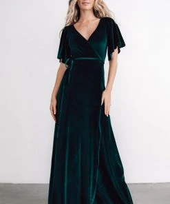 BB Custom Meghan Velvet Wrap Maxi Dress | Emerald Dresses