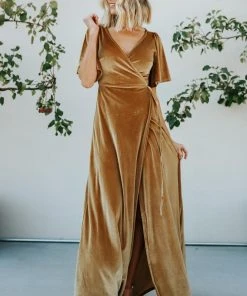 BB Custom Meghan Velvet Wrap Maxi Dress | Gold