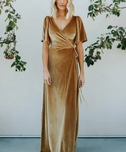 BB Custom Meghan Velvet Wrap Maxi Dress | Gold