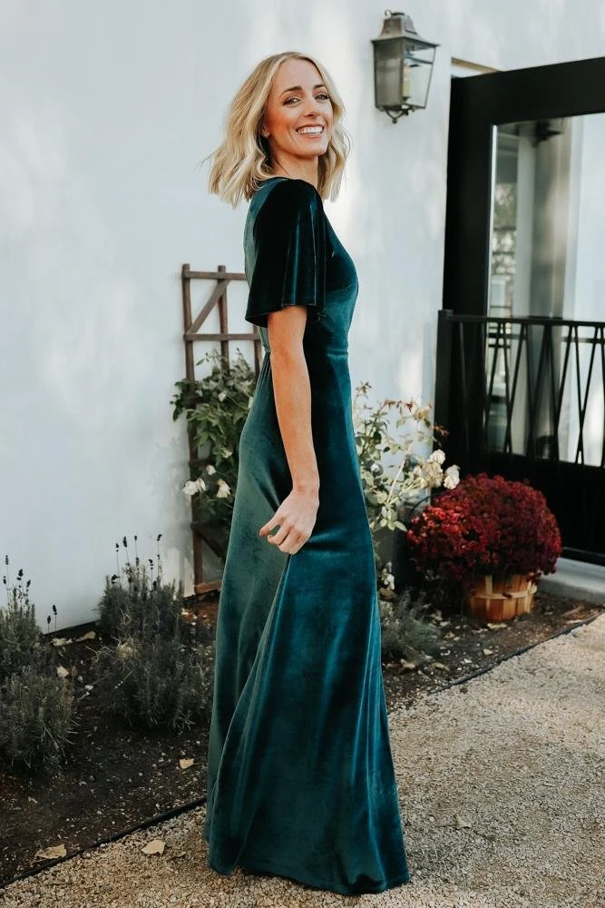 BB Custom Dresses Meghan Velvet Wrap Maxi Dress | Jade BB Custom Dresses Meghan Velvet Wrap Maxi Dress | Jade