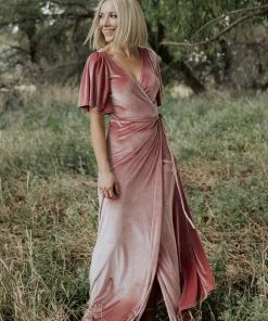 BB Custom Meghan Velvet Wrap Maxi Dress | Mauve Dresses