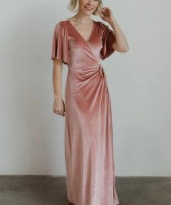 BB Custom Meghan Velvet Wrap Maxi Dress | Mauve Dresses