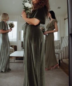 BB Custom Meghan Velvet Wrap Maxi Dress | Olive