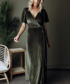 BB Custom Meghan Velvet Wrap Maxi Dress | Olive