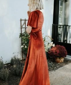 BB Custom Meghan Velvet Wrap Maxi Dress | Rust