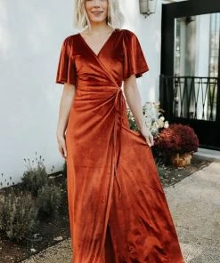 BB Custom Meghan Velvet Wrap Maxi Dress | Rust