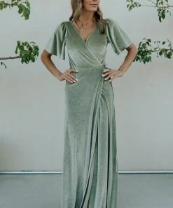 BB Custom Meghan Velvet Wrap Maxi Dress | Sage Dresses