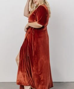 BB Custom Meghan Velvet Wrap Maxi Dress | Terracotta