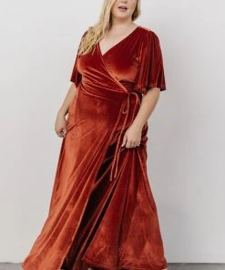 BB Custom Meghan Velvet Wrap Maxi Dress | Terracotta