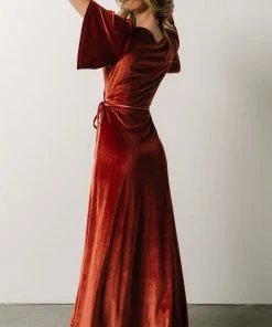 BB Custom Meghan Velvet Wrap Maxi Dress | Terracotta