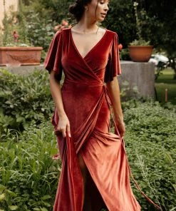 BB Custom Meghan Velvet Wrap Maxi Dress | Terracotta
