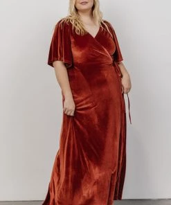 BB Custom Meghan Velvet Wrap Maxi Dress | Terracotta