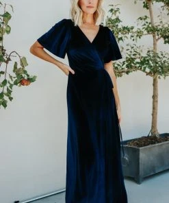 BB Custom Meghan Velvet Wrap Maxi Dress | Navy
