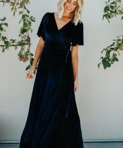 BB Custom Meghan Velvet Wrap Maxi Dress | Navy
