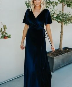 BB Custom Meghan Velvet Wrap Maxi Dress | Navy