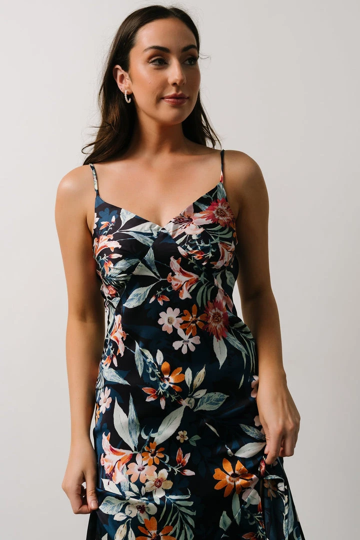 DF Dresses Midnight Tropics Satin Dress | Deep Blue Floral 8 DF Dresses Midnight Tropics Satin Dress | Deep Blue Floral